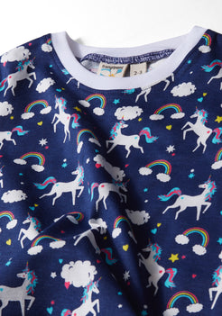 BLUE  AND MULTICOLOR UNICORN PRINT SHORT SLEEVE PAJAMA SET