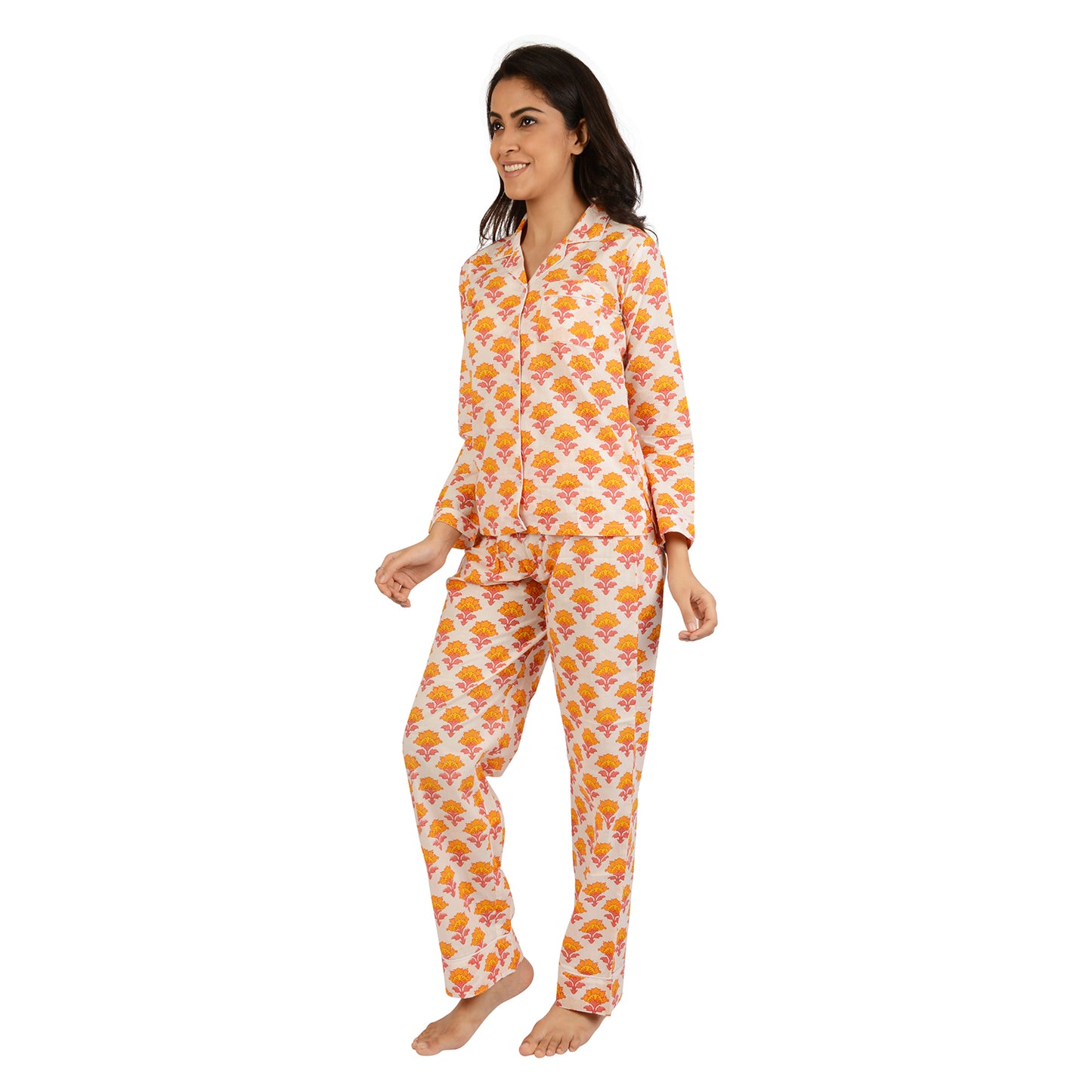 Tangerine Marigold Printed Pajama Set