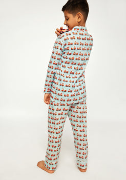 Flashy Firetruck Print Collared Night Wear Set