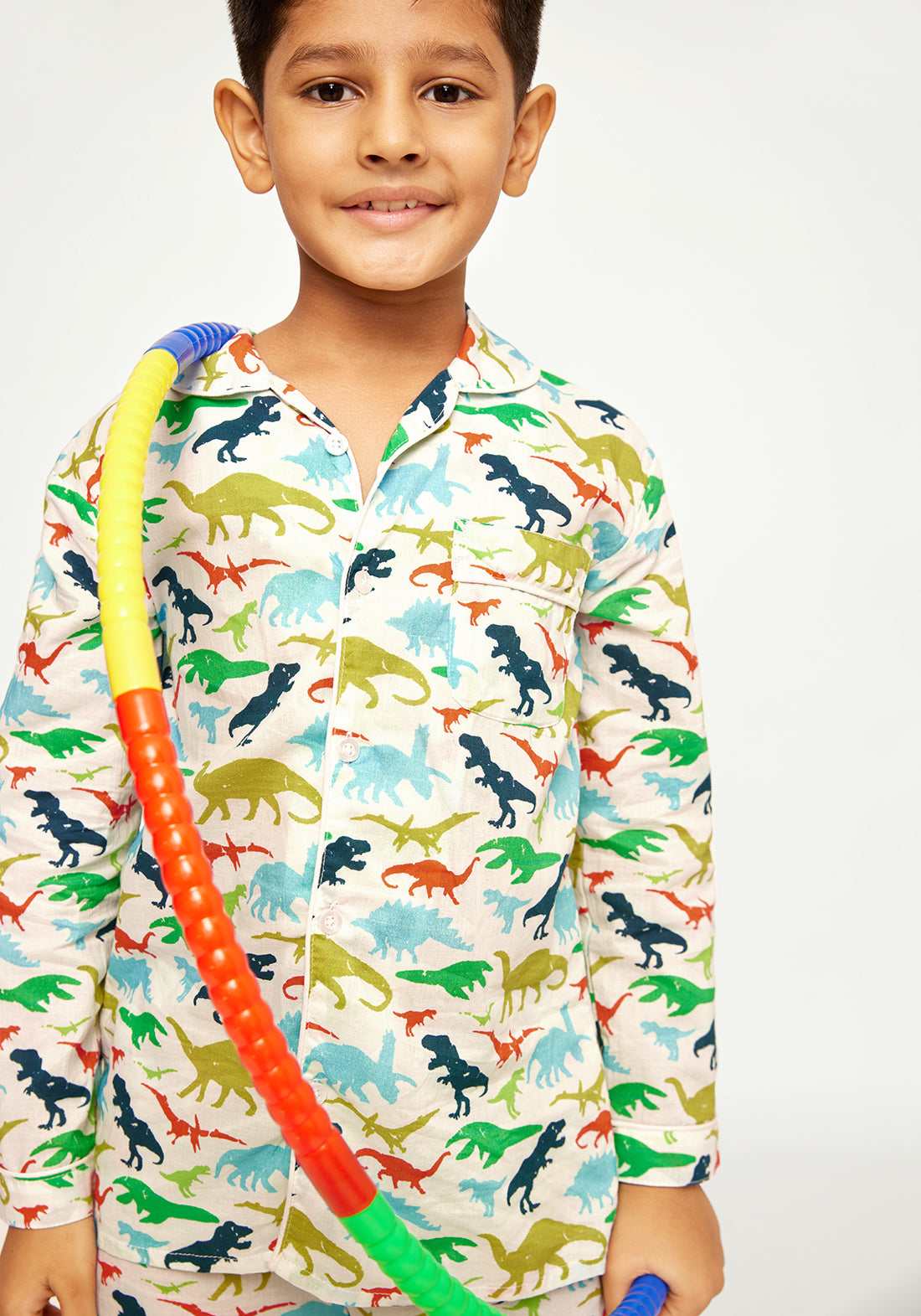 Dinosaur Dancers Print Collared Night Wear Set