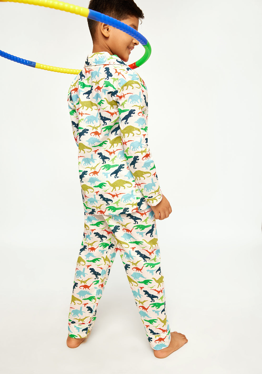 Dinosaur Dancers Print Collared Night Wear Set