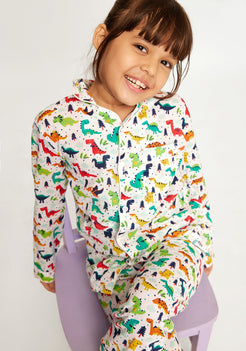 Dinosaur Domination Print Collared Night Wear Set