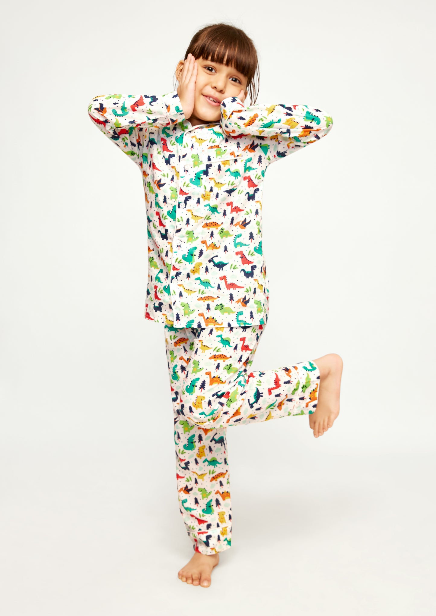 Dinosaur Domination Print Collared Night Wear Set