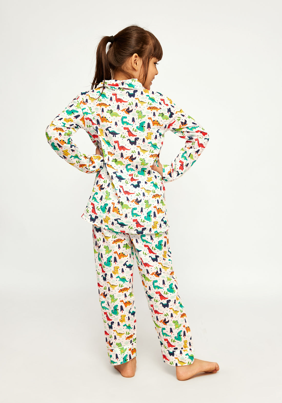 Dinosaur Domination Print Collared Night Wear Set