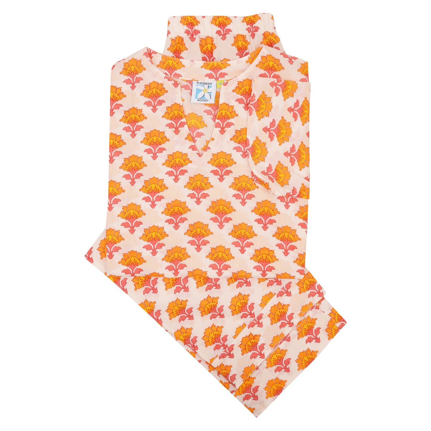 Tangerine Marigold Blossom Printed Pajama Set