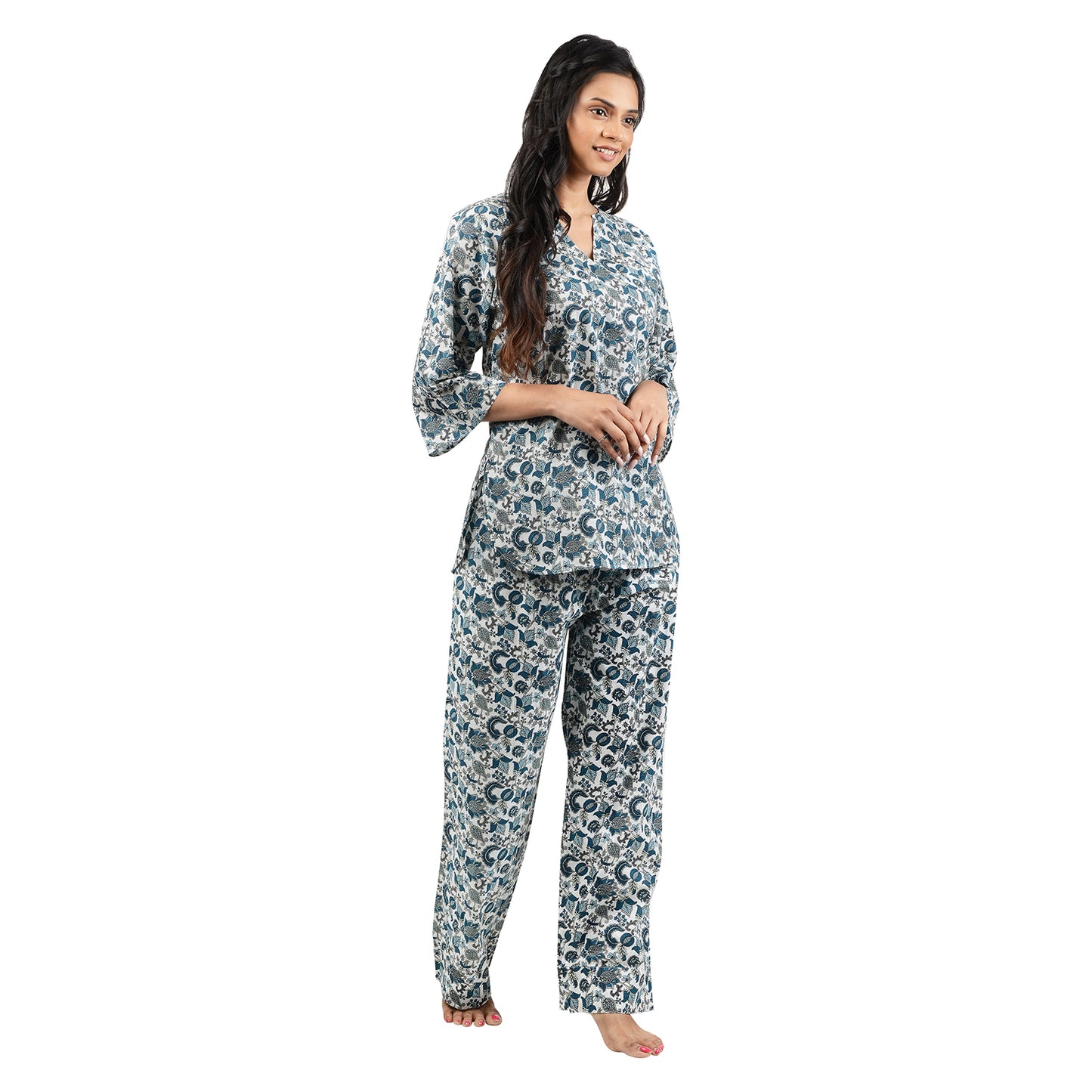 Indigo Fields Printed Pajama Set