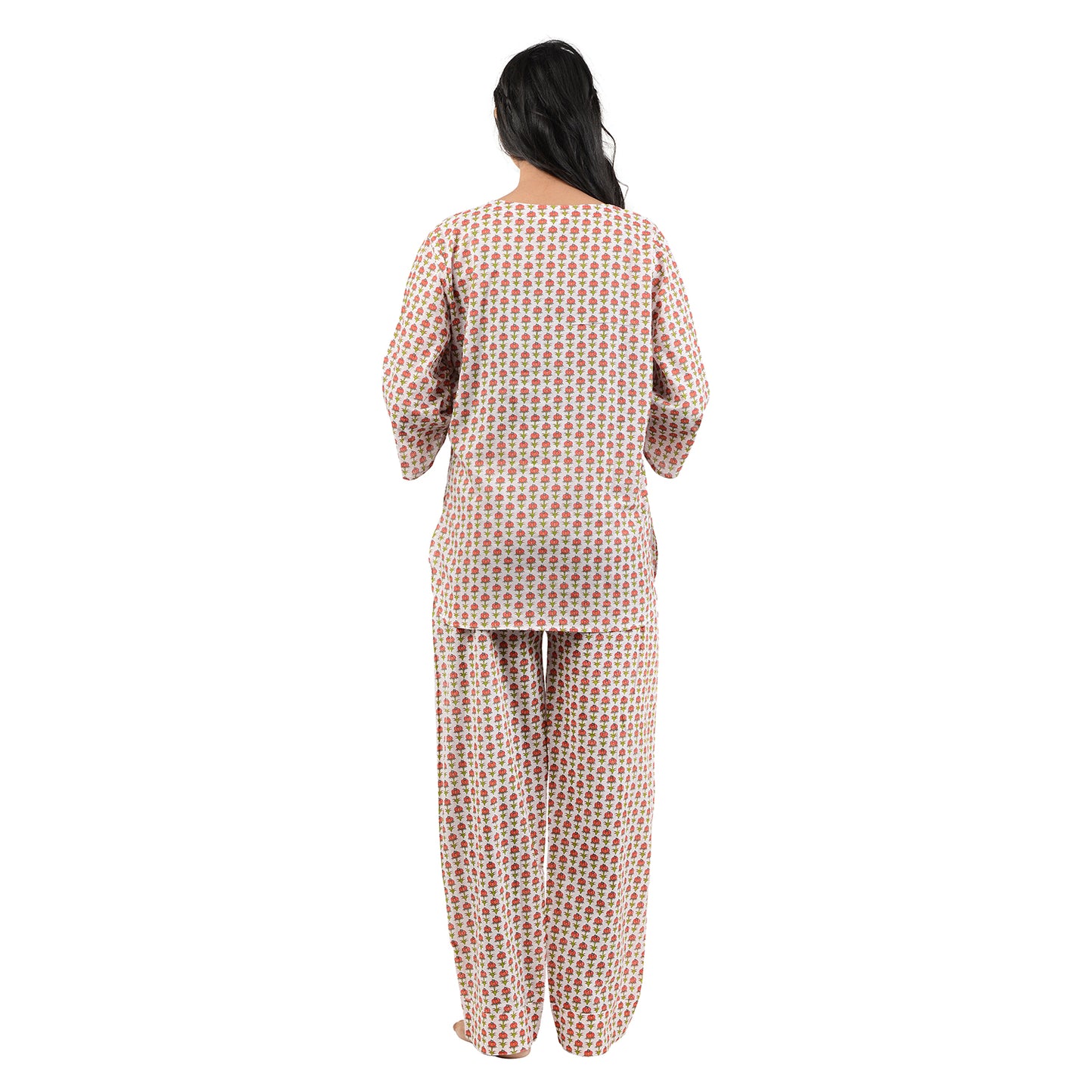 Orange Lotus Bud Printed Pajama Set