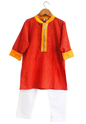 FIERY TANGERINE AND RED COTTON KURTA
