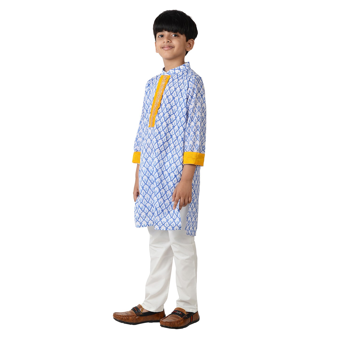 Blue And Orange Tile Boys Kurta