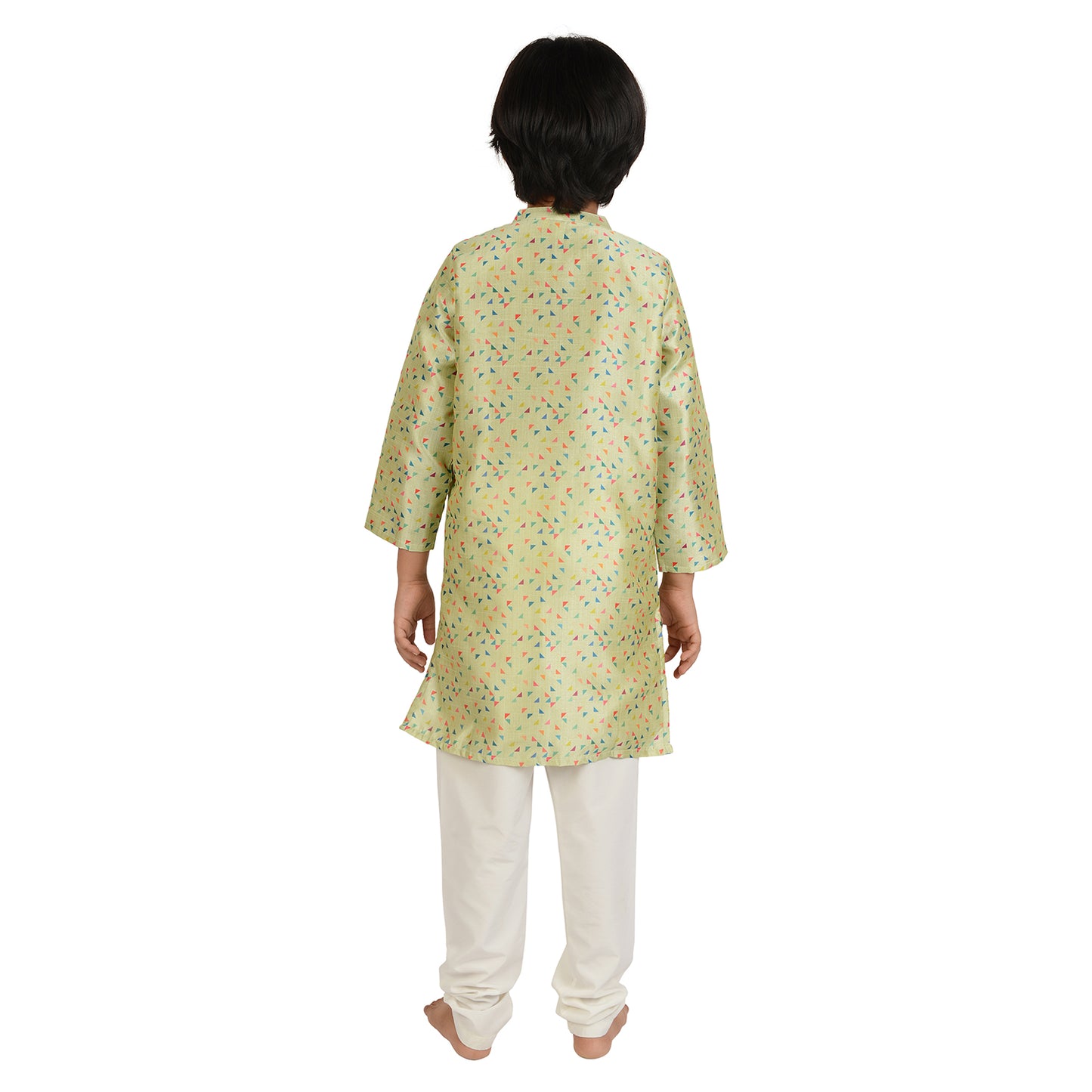 Mint Triangle Print Boys Tussar Silk kurta Set