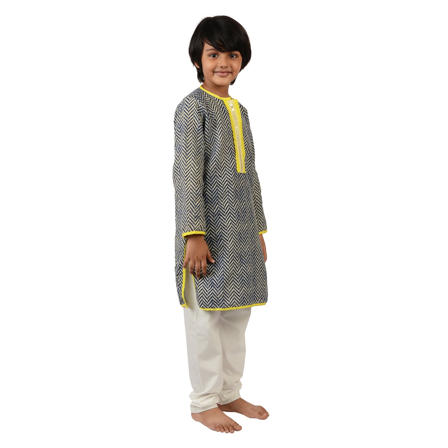 Navy Chevron Cotton Kurta Set