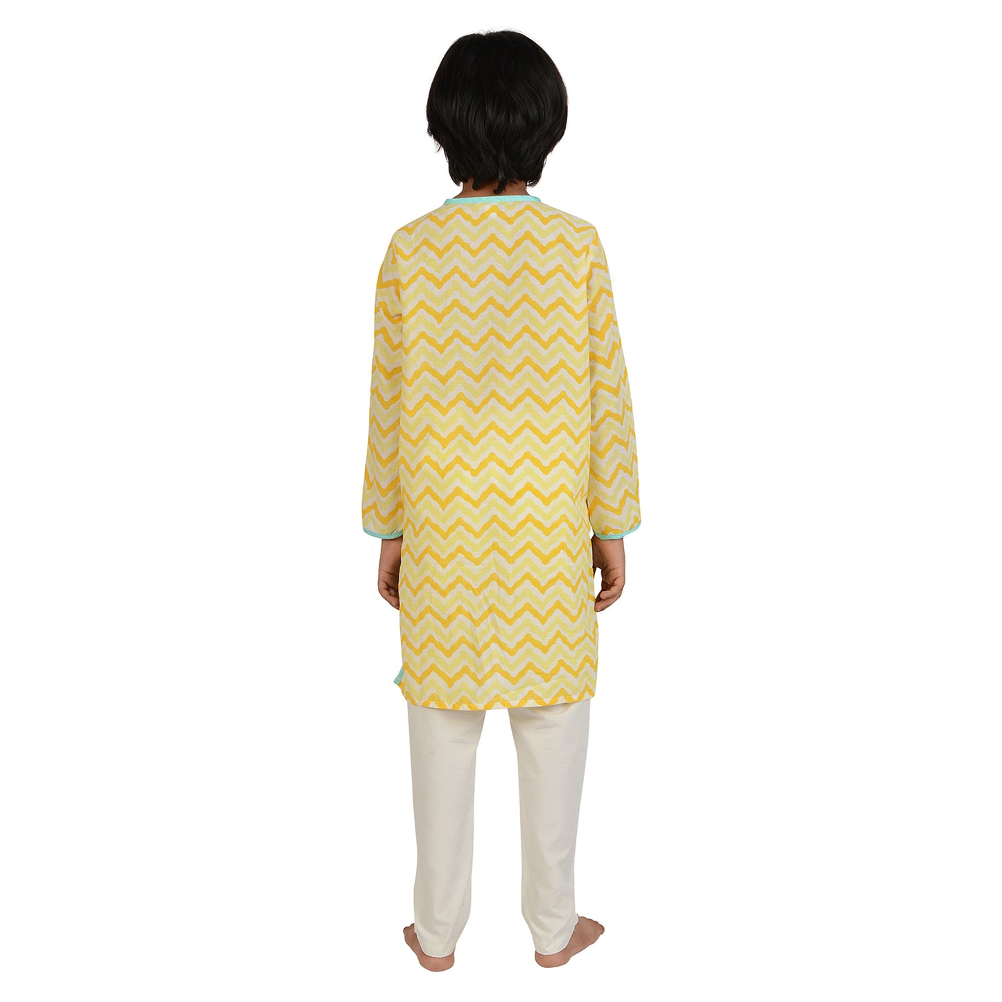 Mango And Aqua Printed Chevron Cotton Kurta Set