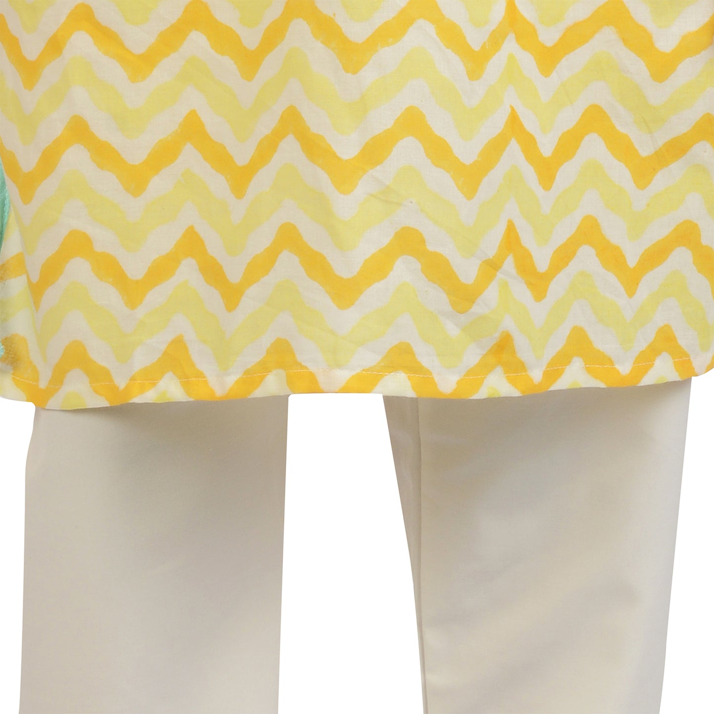 Mango And Aqua Printed Chevron Cotton Kurta Set
