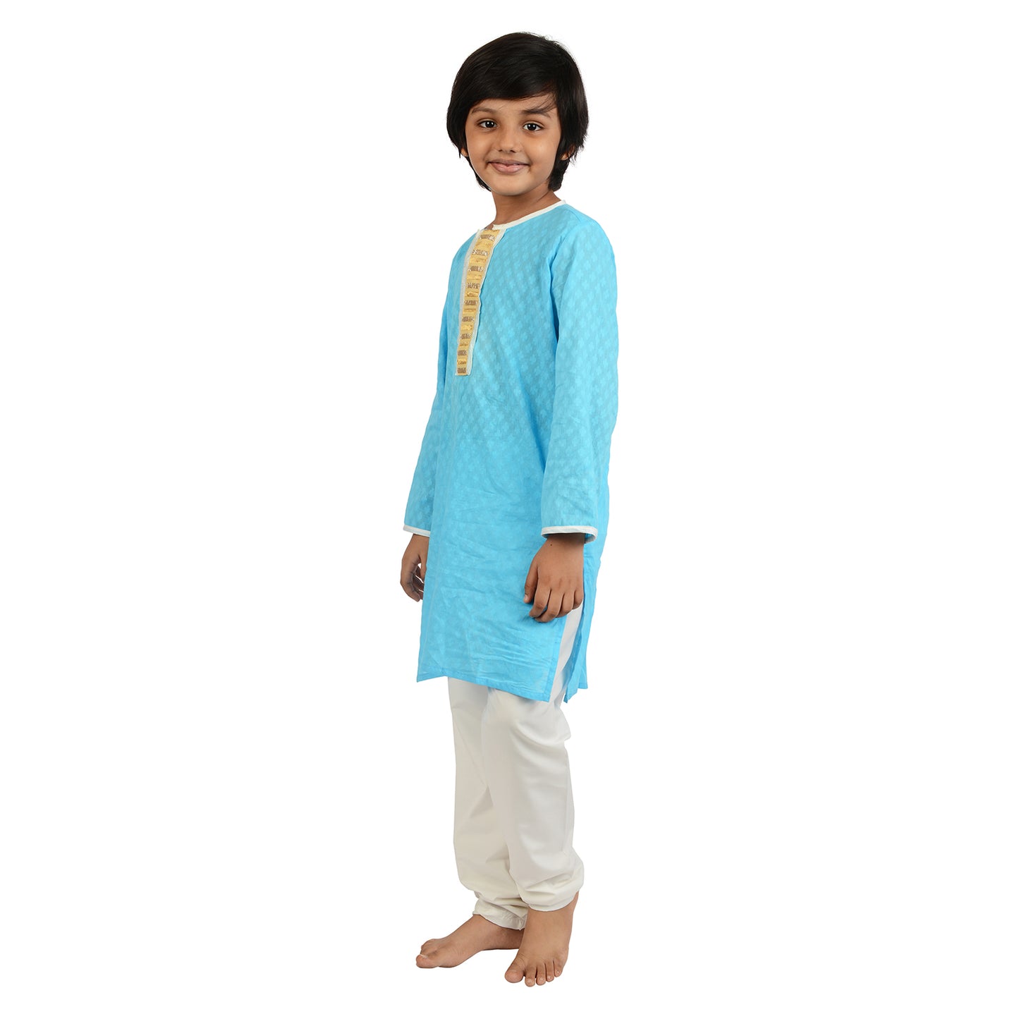 Azure Blue Motif Woven Cotton Kurta Set