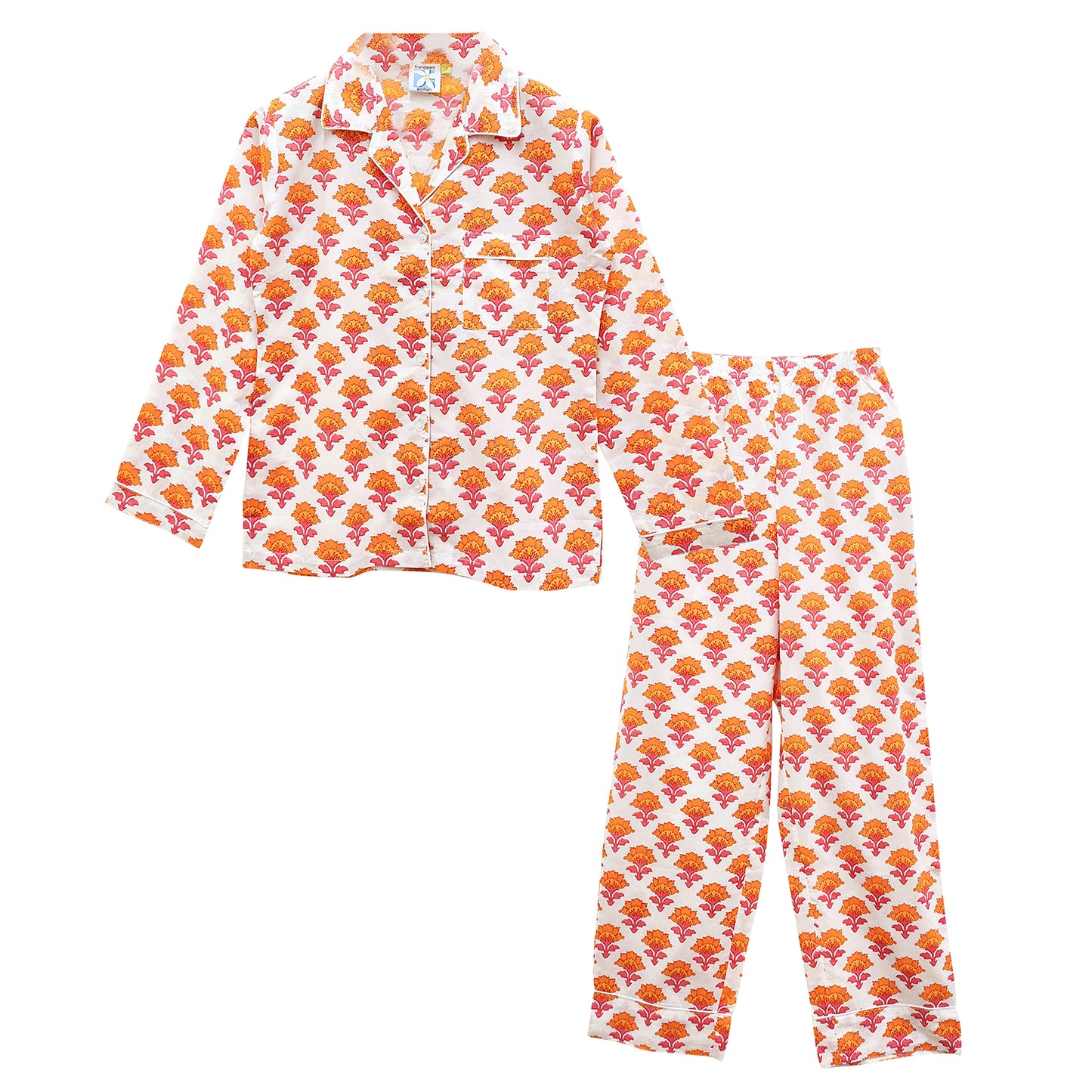 Tangerine Marigold Printed Pajama Set
