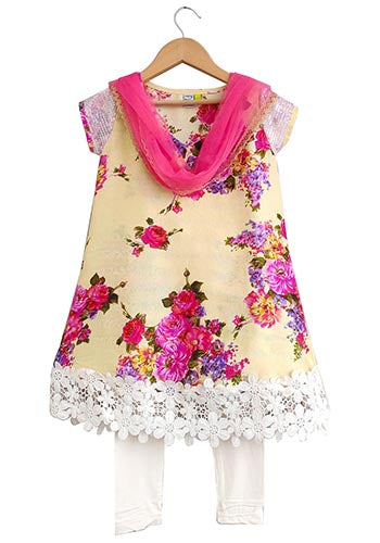 YELLOW FLORAL PRINT WITH LACE TRIM