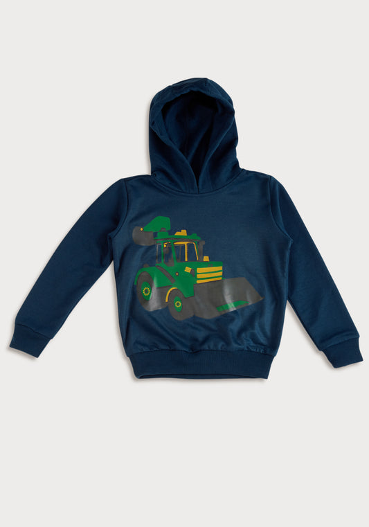 Royal Blue Fleece Hoodie with Tractor Print