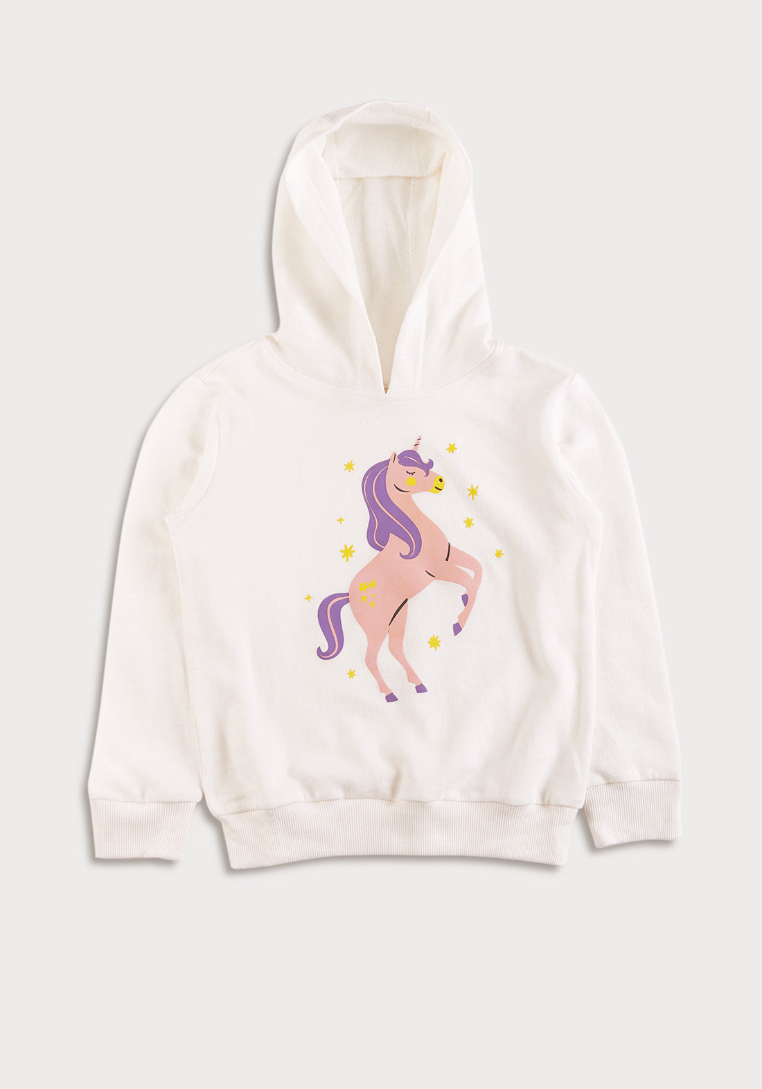 White Terry Hoodie with Unicorn Print – Frangipani