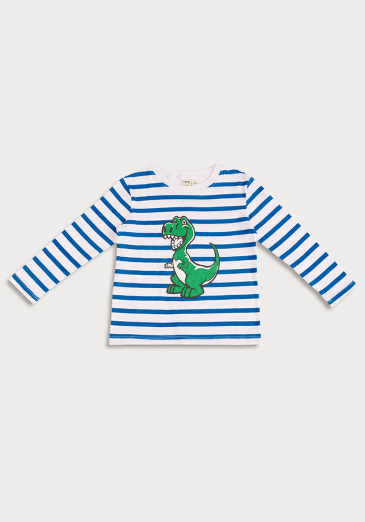 BLUE STRIPE WITH DINO PLACEMENT PRINT TEE