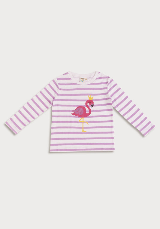 BABY PINK STRIPE WITH FLAMINGO PLACEMENT PRINT TEE