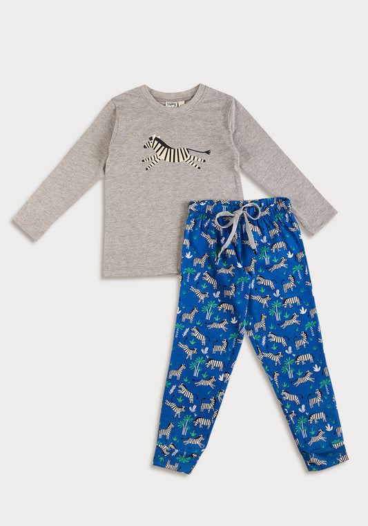 BLUE, BLACK AND WHITE ZEBRA PRINT Long sleeve tee plus pant in knit