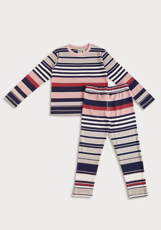 Navy Pink Summer Stripe Print  Night Wear Set