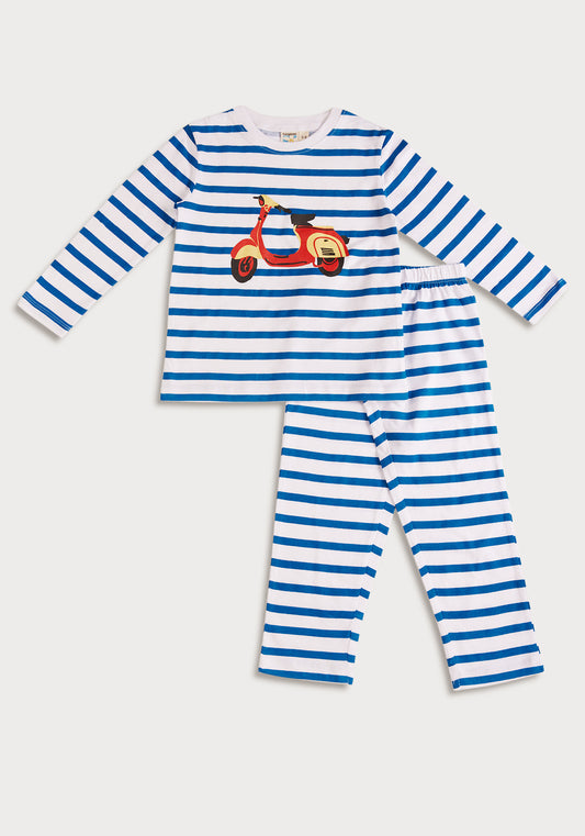 STRIPE AND SCOOTER PRINT LONG SLEEVE PAJAMA SET
