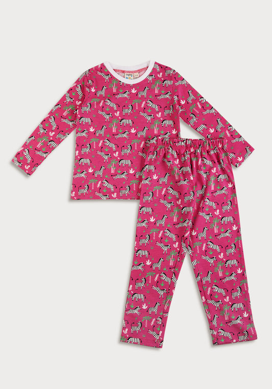 PINK, WHITE AND BLACK ZEBRA PRINT LONG SLEEVE PAJAMA SET