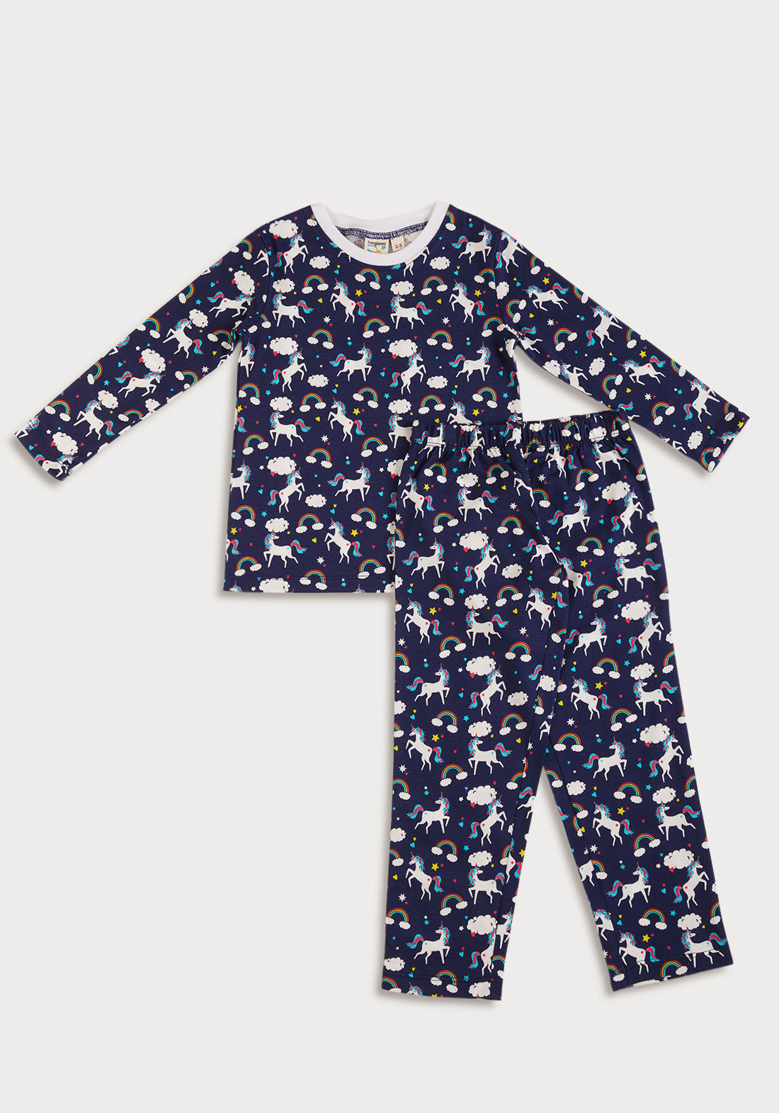 BLUE AND MULTICOLOR UNICORN PRINT LONG SLEEVE PAJAMA SET