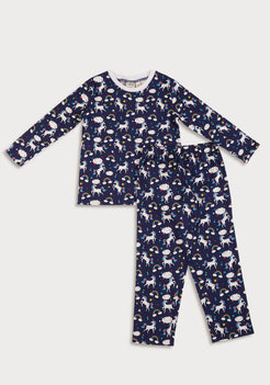 BLUE AND MULTICOLOR UNICORN PRINT LONG SLEEVE PAJAMA SET