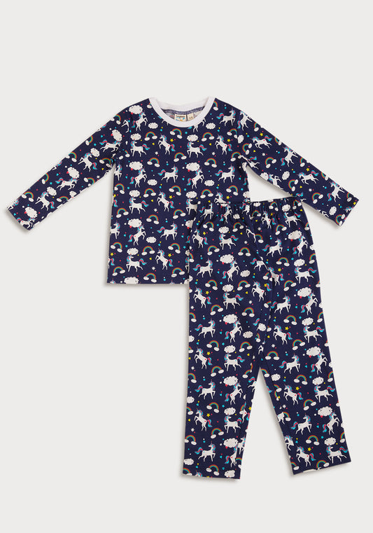 BLUE AND MULTICOLOR UNICORN PRINT LONG SLEEVE PAJAMA SET