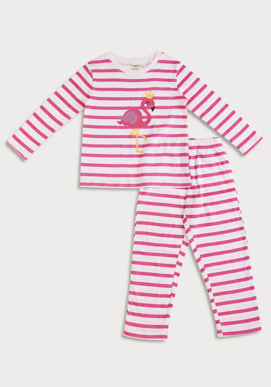STRIPE AND FLAMINGO PRINT LONG SLEEVE PAJAMA SET