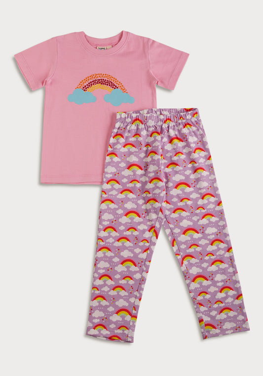 LILAC AND MULTICOLOR RAINBOW PRINT SHORT SLEEVE PAJAMA SET