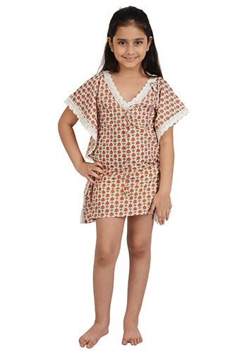Orange Lotus Bud Print Resort Wear