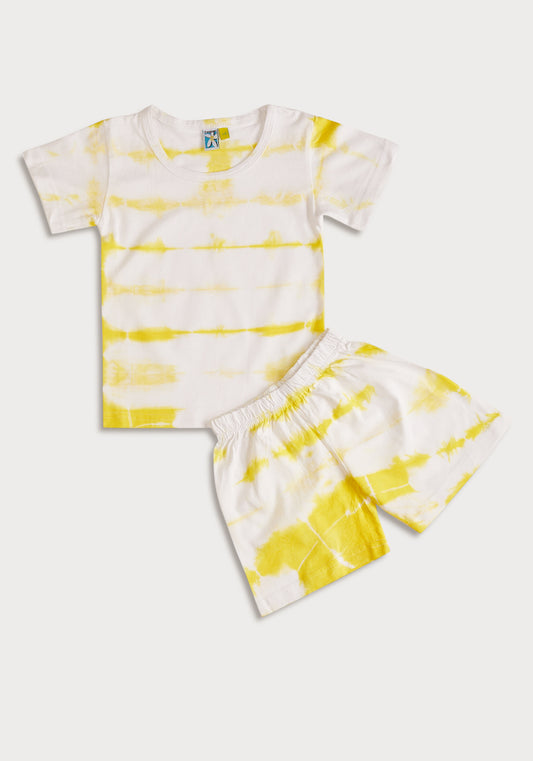 Yellow Splash Tie Dye Play Suit Night Wear Set