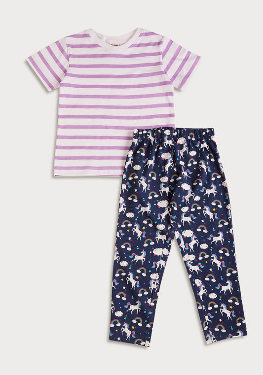BLUE AND MULTICOLOR UNICORN PRINT Tee+Tights Set
