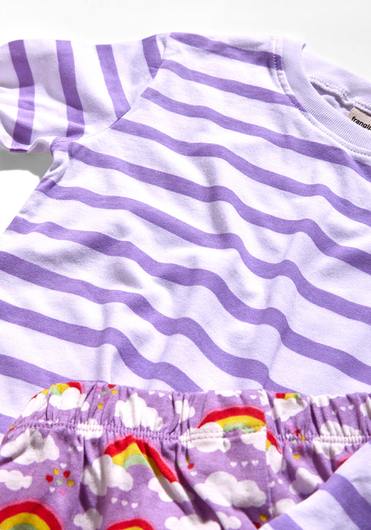 LILAC AND MULTICOLOR RAINBOW PRINT Tee+Tights Set