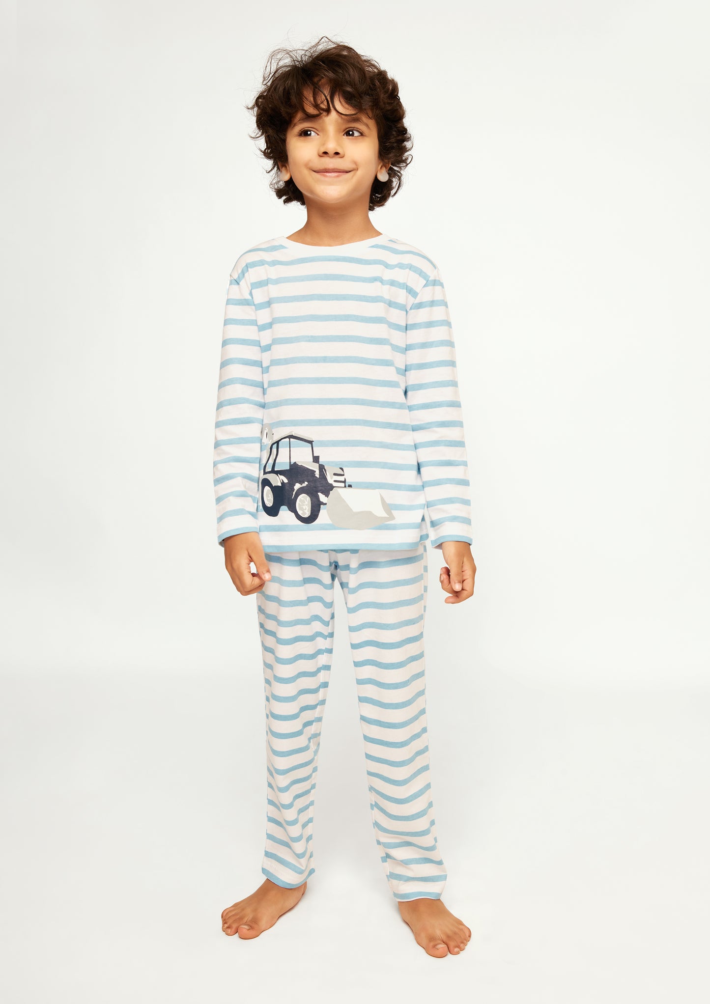 STRIPE AND TRACTOR PRINT LONG SLEEVE PAJAMA SET