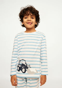 STRIPE AND TRACTOR PRINT LONG SLEEVE PAJAMA SET