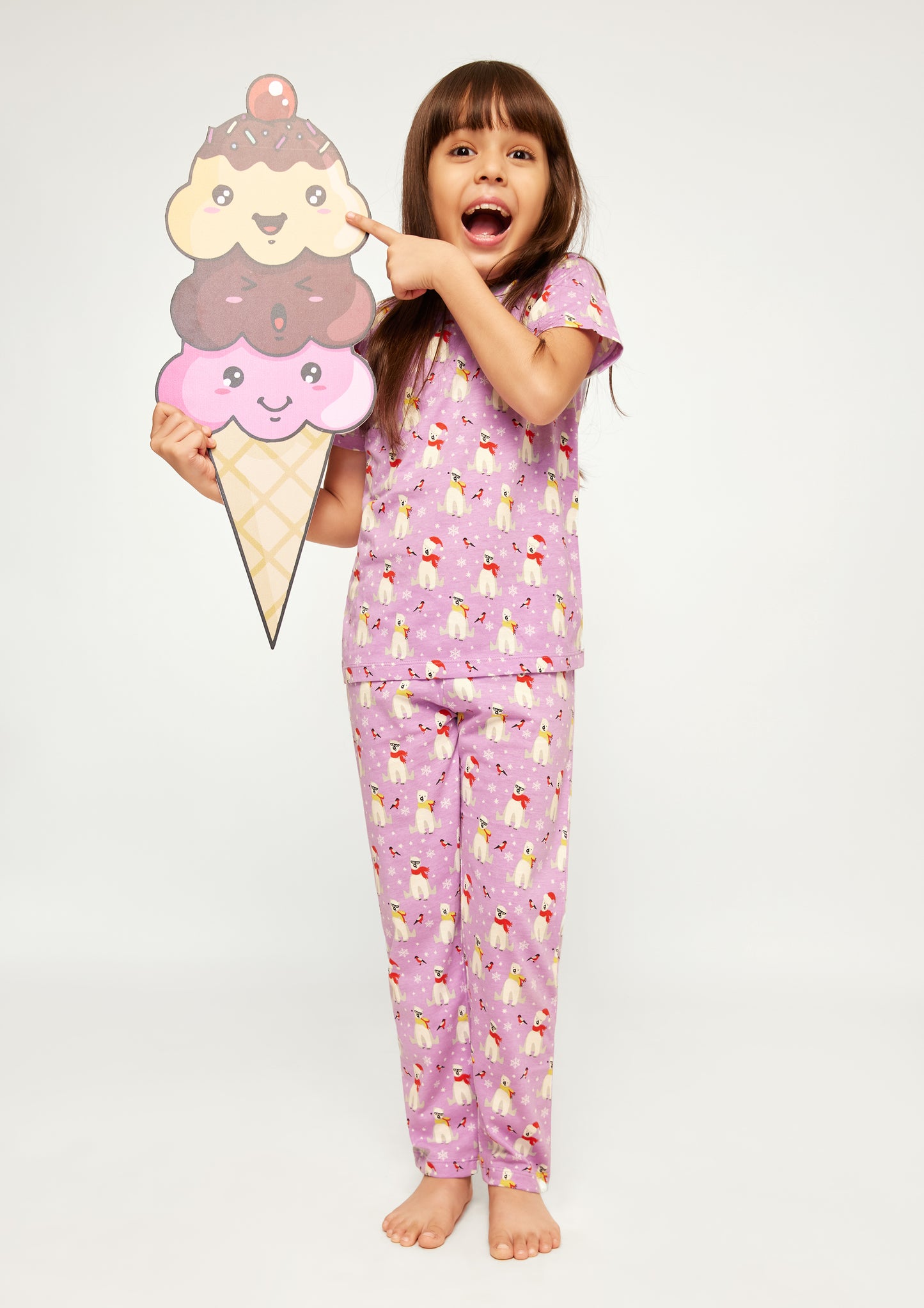 LILAC, WHITE AND RED POLAR BEAR PRINT SHORT SLEEVE PAJAMA SET