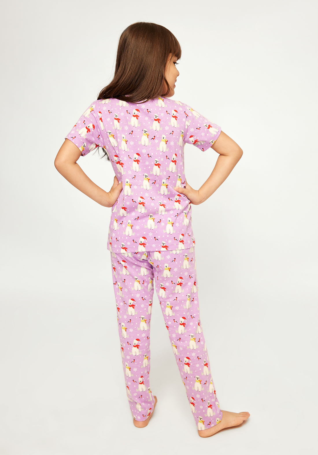 LILAC, WHITE AND RED POLAR BEAR PRINT SHORT SLEEVE PAJAMA SET