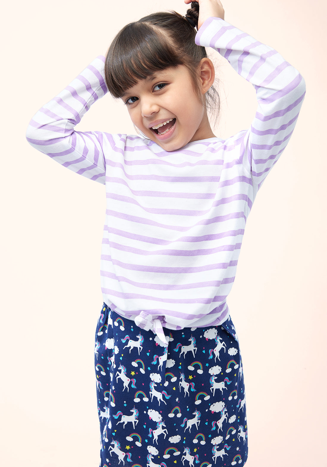 Stripe T-shirt with Multicolor Unicorn Printed skirt co-ord Set