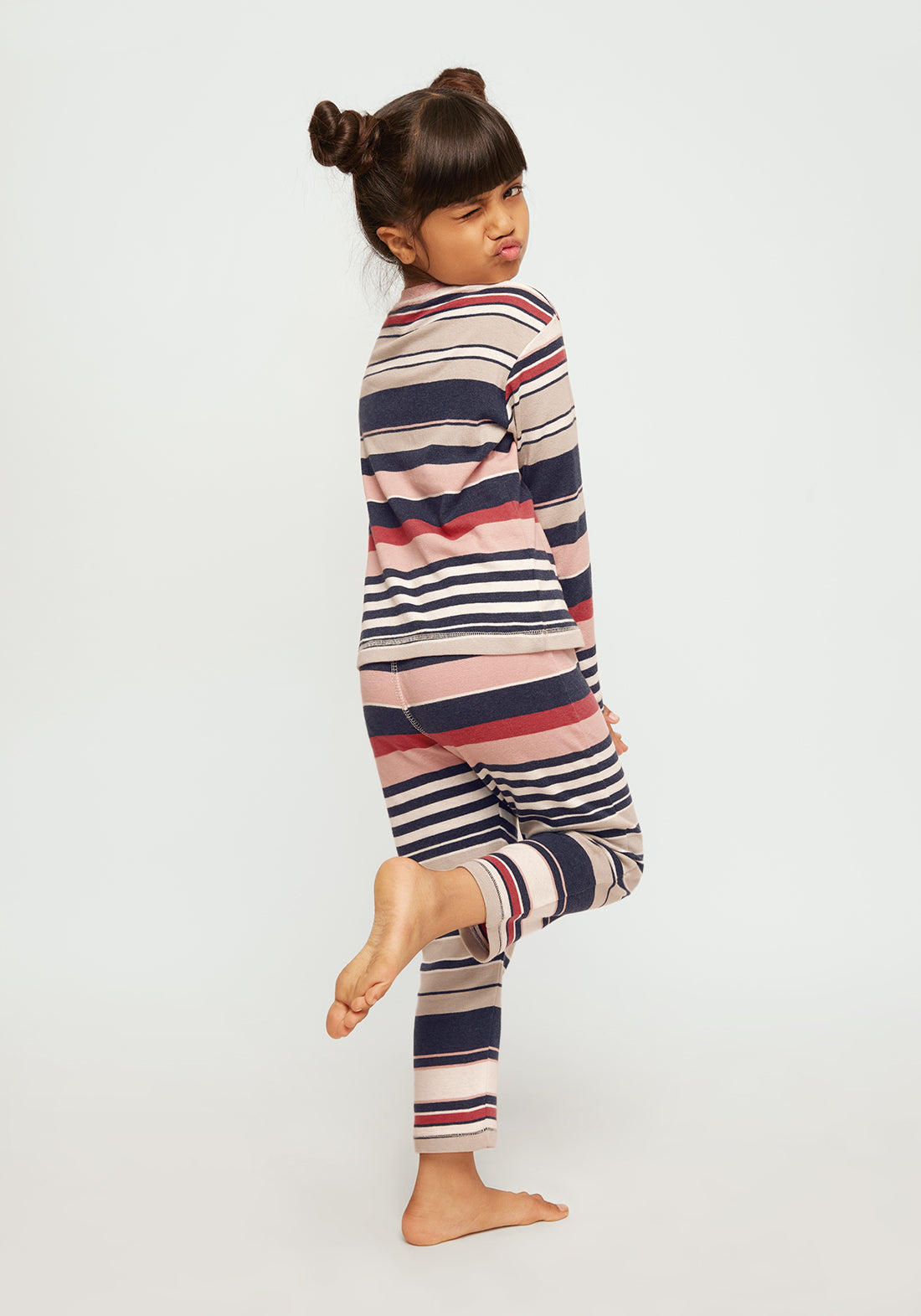 Navy Pink Summer Stripe Print Night Wear Set
