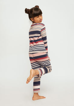 Navy Pink Summer Stripe Print  Night Wear Set