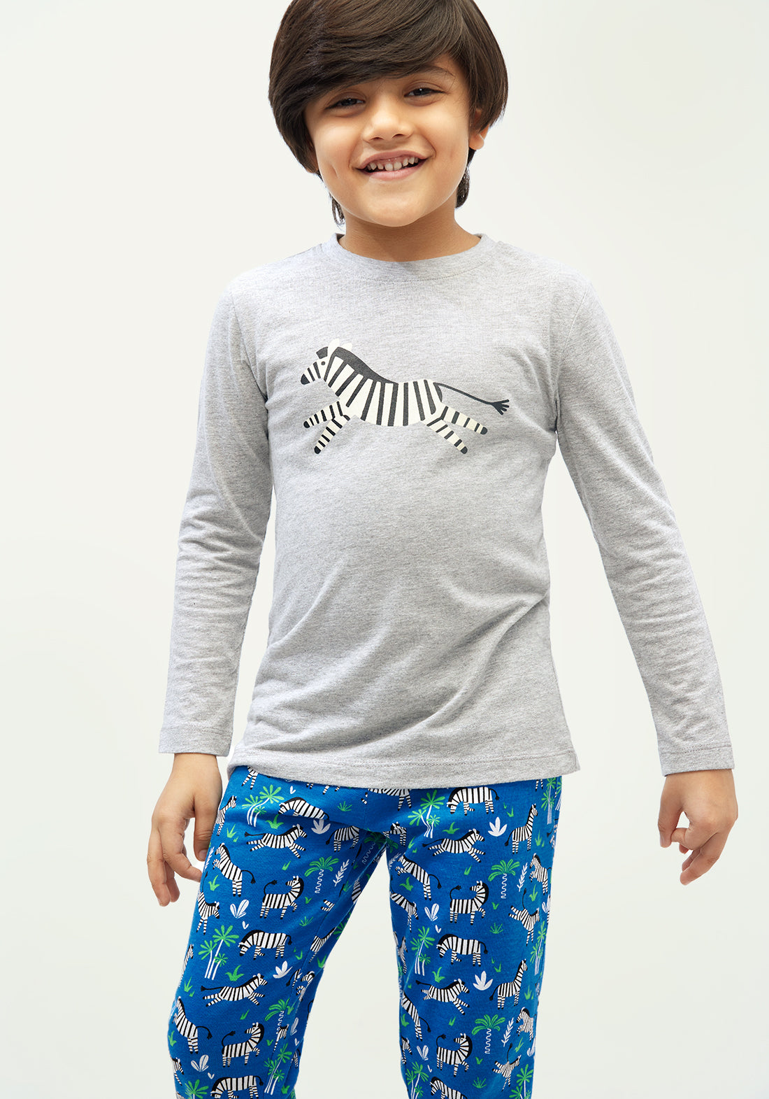 BLUE, BLACK AND WHITE ZEBRA PRINT Long sleeve tee plus pant in knit