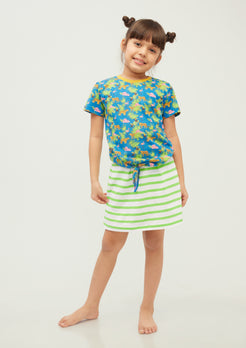 Safari Blue Print T-shirt with Solid Color Skirt Coord Set