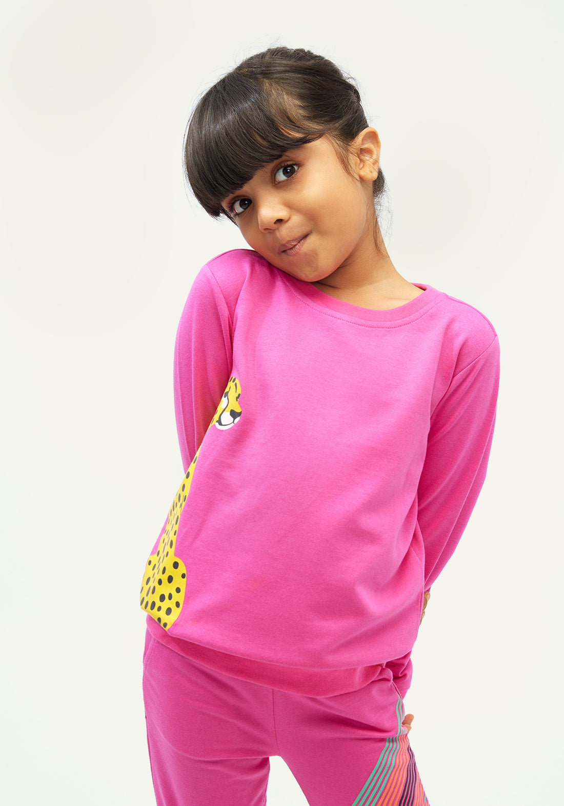 Hot Pink Terry Sweatshirt with Leopard Print