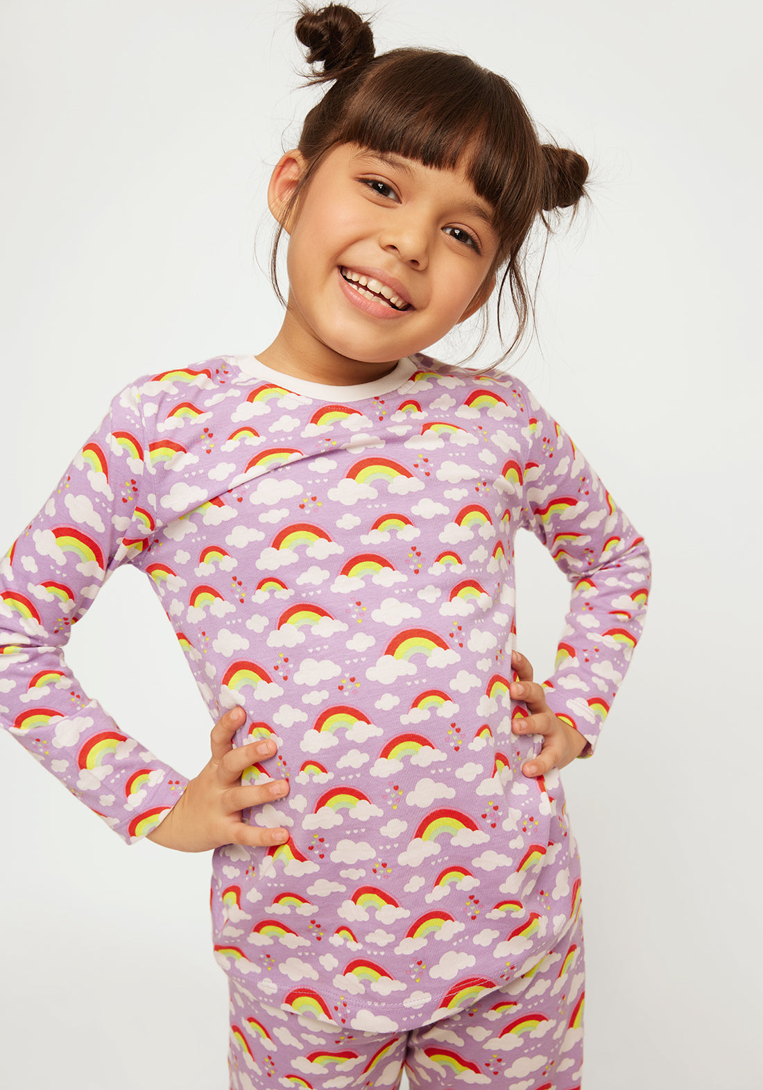 LILAC AND MULTICOLOR RAINBOW PRINT LONG SLEEVE PAJAMA SET