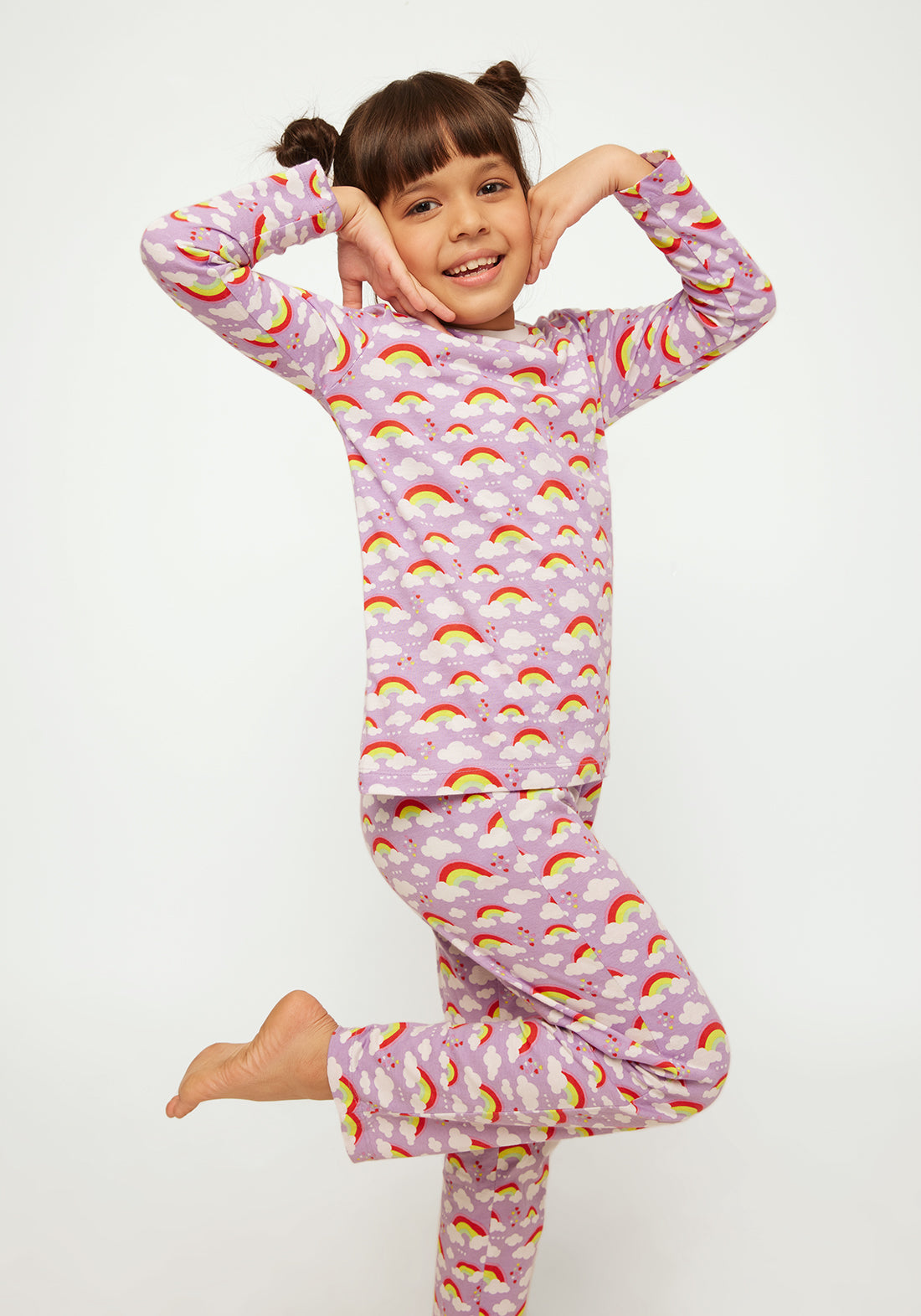 LILAC AND MULTICOLOR RAINBOW PRINT LONG SLEEVE PAJAMA SET