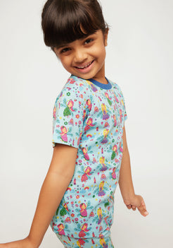 MULTICOLOR FAIRIES PRINT SHORT SLEEVE PAJAMA SET